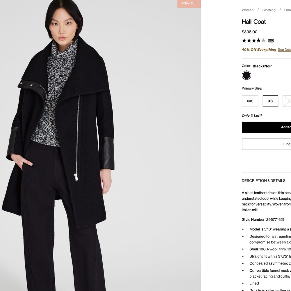 Club Monaco Hali Coat in Black Sz L